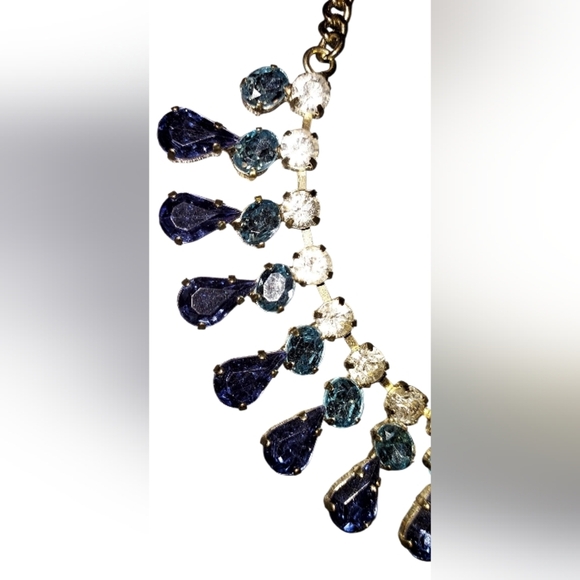 J CREW Rhinestone Sapphire Blue Lt Blue Clear Crystal Statement Necklace - Picture 2 of 4